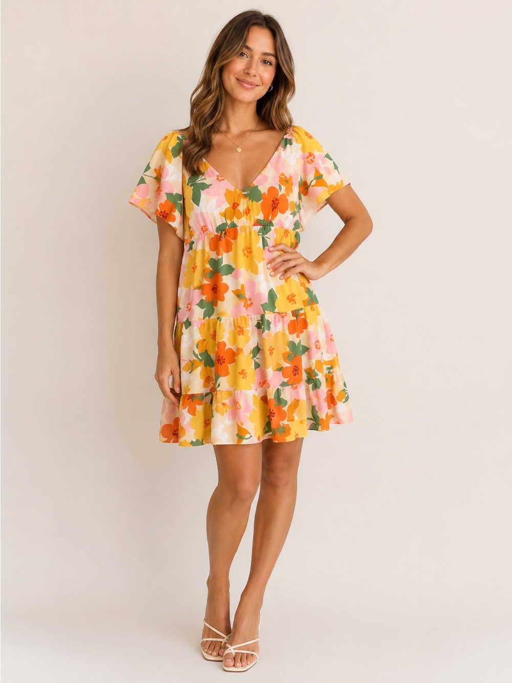 NWOT Altar’d State Tullabee Floral Tiered Mini Dress in Floral Print. Size Large